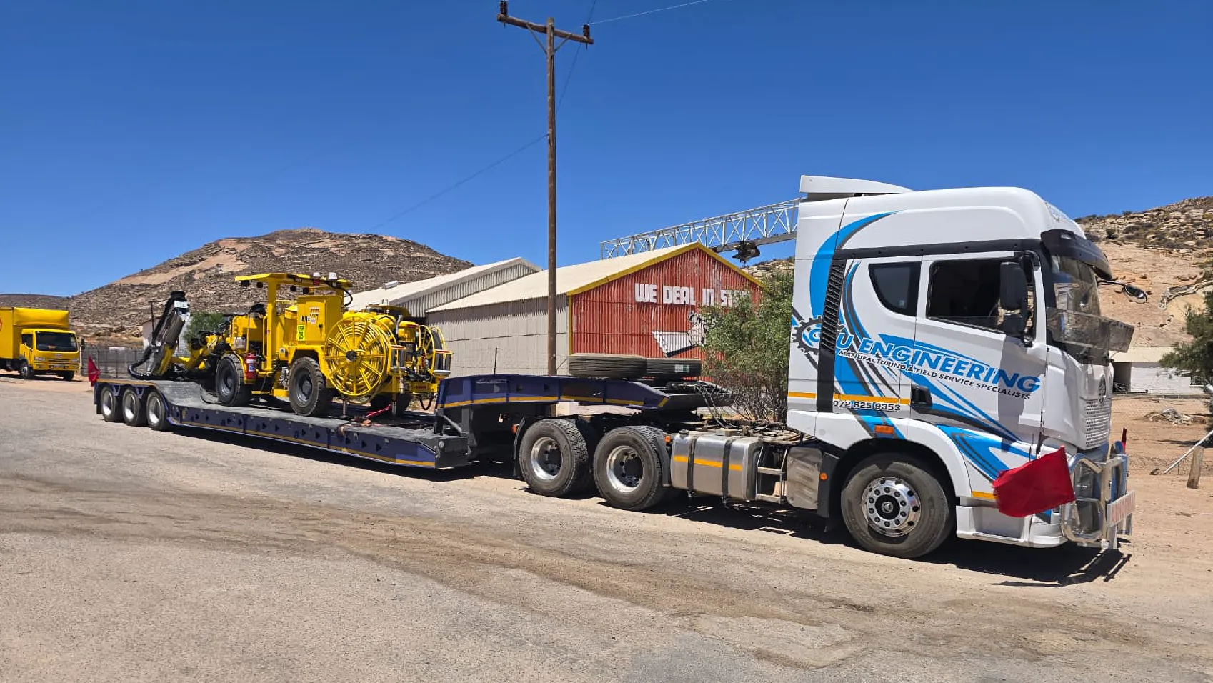 CBU Engineering transporting heavy mining equipment on a lowbed trailer in South Africa